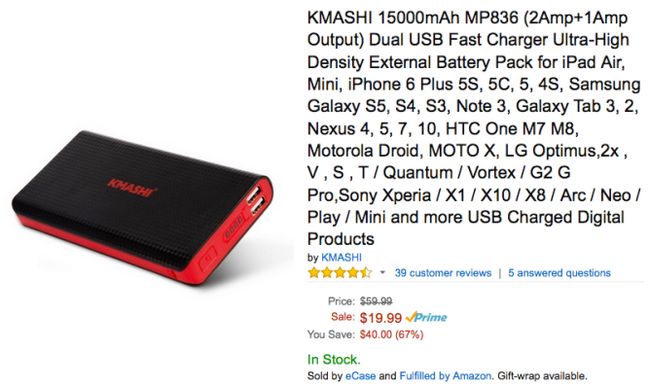 Fotografía - [Alerta Trato] 15000 mAh Cargador portátil con 3A Combinado de salida y doble carga De KMASHI es $ 13.99 Después de cupón